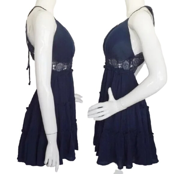 IRIS Dress, M, Lace Cutout Waist/Back straps, Mini/Short, Padded, Navy Blue - Picture 8 of 14